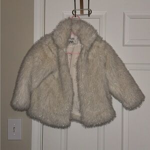 Zara Kids Faux Fur Jacket - Silver Gray